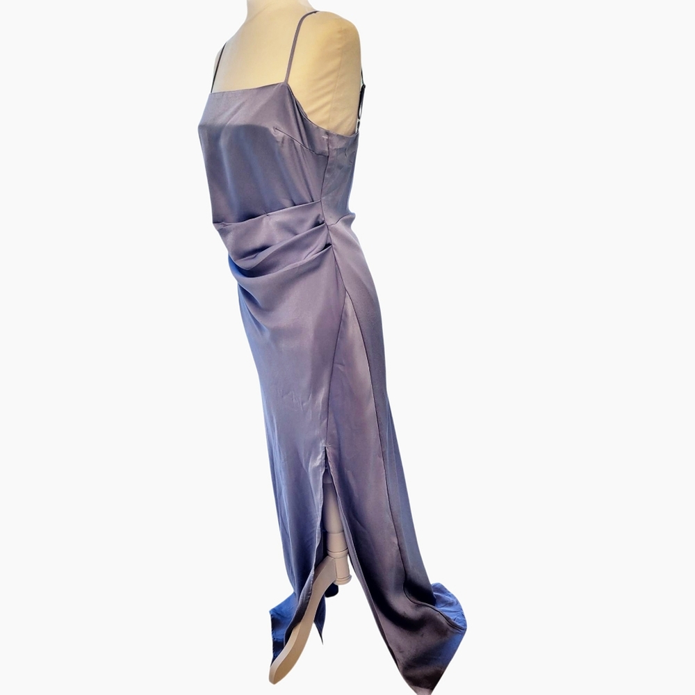 ASTR Dusty Blue Satin Dress With Rushing Side Detail Size Large - Picture 4 of 10